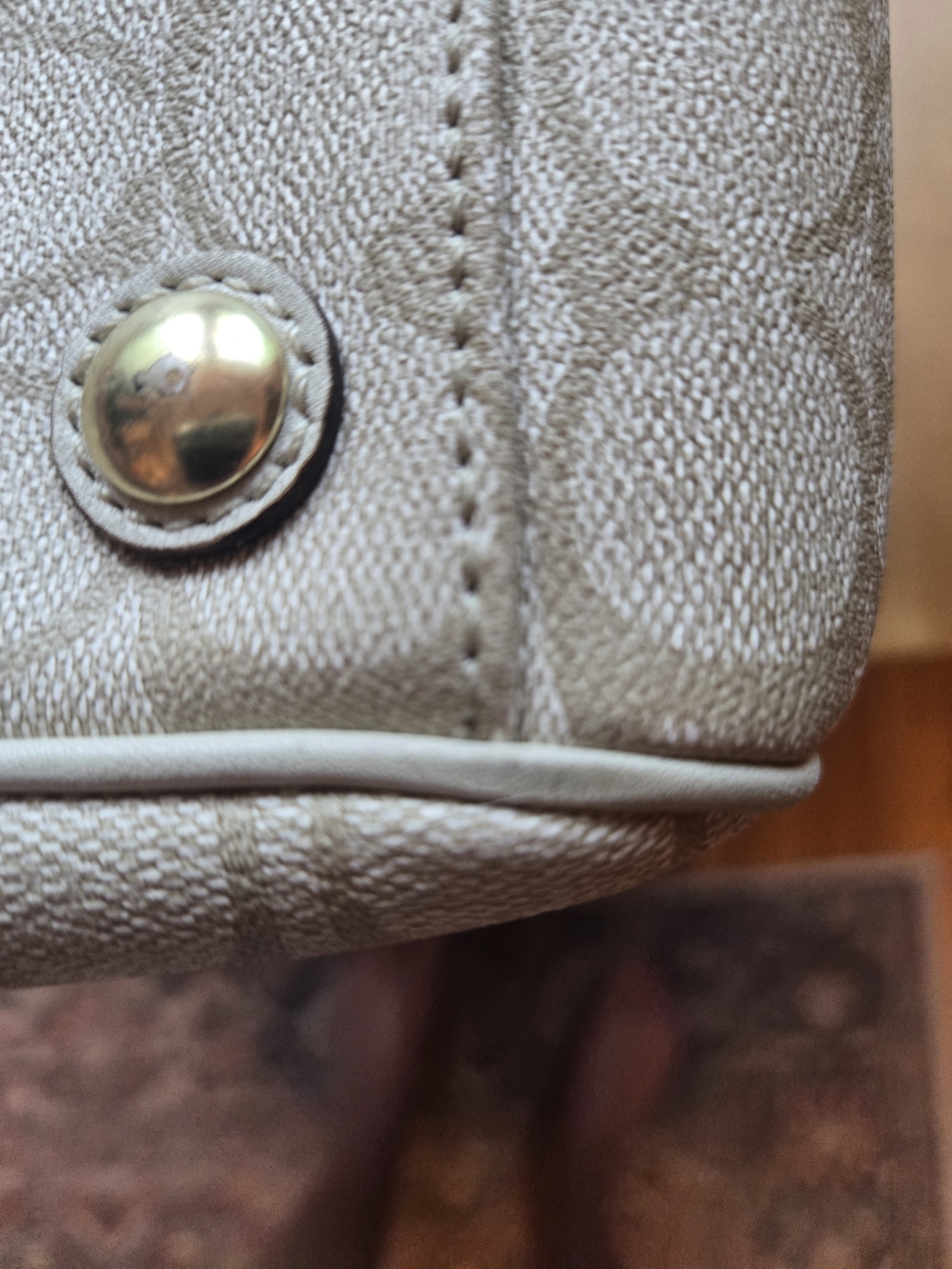 Vintage Coach Heritage Signature Stripe Satchel Bag in Beige, Pink & White - Picture 10 of 16
